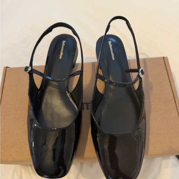 Reformation Shoes - Reformation Glossy Black Flats- Claire Flat Sling Back